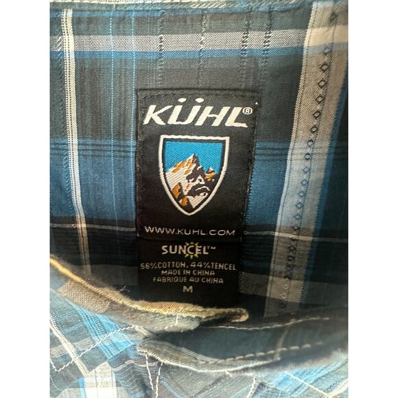 Kuhl Suncel Shirt Blue Plaid Short Sleeve Metal Button Up Outdoor Men's Medium - Picture 7 of 9